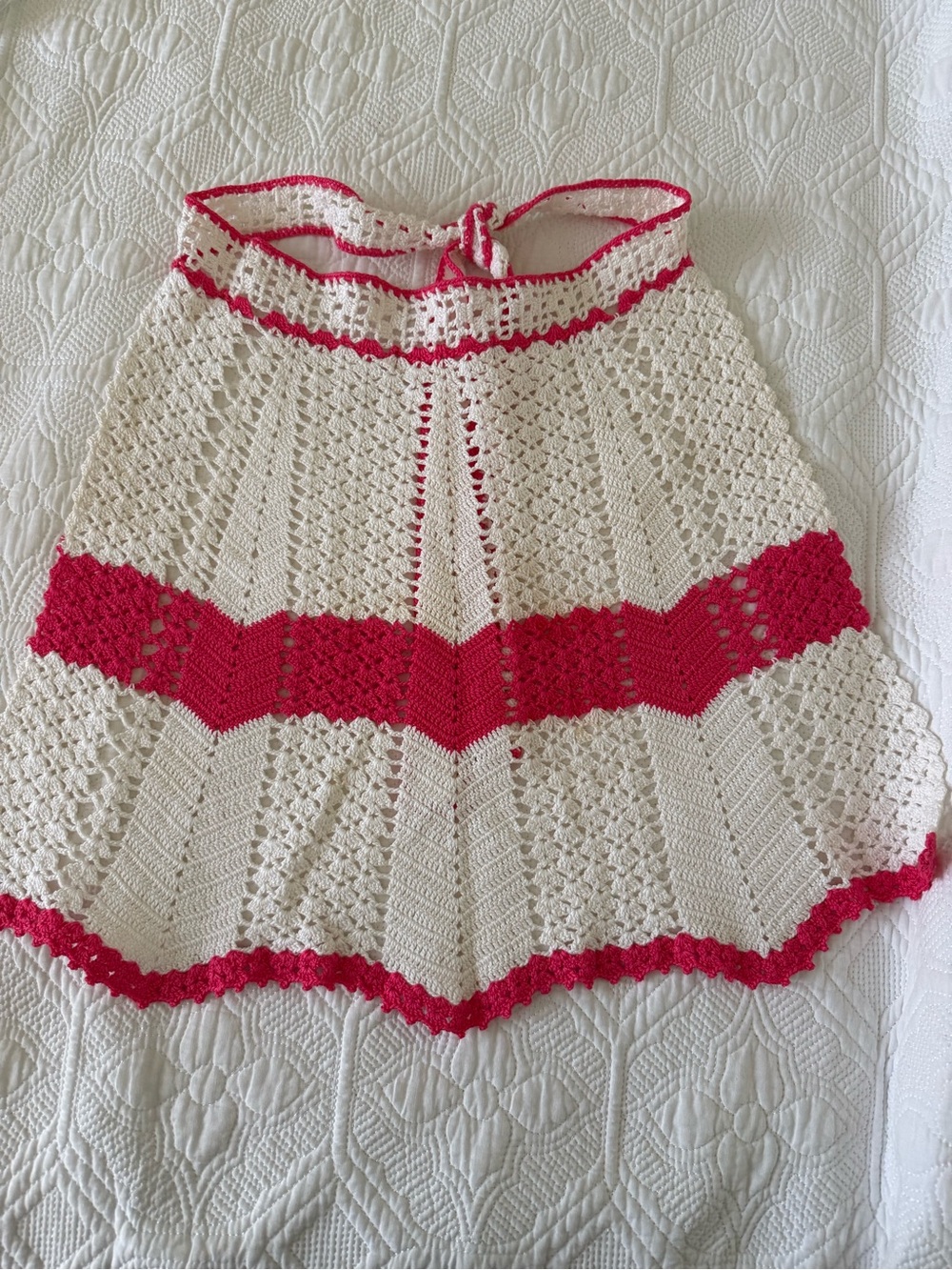 White and Pink Crochet Apron